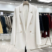 春季韩版休闲小西装，女小个子宽松外套，垂感乳白色西服中长款上衣7