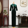 纯色日常旗袍演出走秀主持无袖，复古中国风礼服，优雅高端气质金丝绒