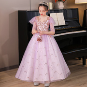 儿童晚礼服女童蓬蓬小孩花童公主裙拍摄影婚纱主持人高端钢琴演奏