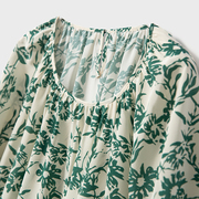 桑蚕丝双绉绿色碎花小衫真丝上衣女气质显瘦减龄夏装丝绸法式t恤