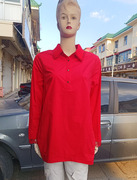 胖美无限大码女装秋冬上衣加绒衬衣中长款长袖，大红色套头蕾丝拼接