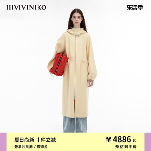 IIIVIVINIKO“进口90S澳毛”廓形连帽毛呢大衣外套女M349025166D