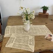 美式棉麻小桌布餐垫钩针蕾丝，镂空田园纯色盖巾台布，拍摄背景布道具(布道具)