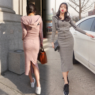 韩国2024春季运动休闲套装裙女修身显瘦卫衣半身长裙两件套