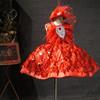 儿童短款亮片大红色鸵鸟毛礼服(毛礼服，)女童蓬蓬裙主持表演走秀演出服