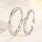 S925银光面戒指男女款情侣对戒开口可调节时尚婚庆指环不掉色戒子