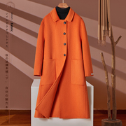 橘色双面呢大衣女韩版宽松羊毛外套2022年秋冬时尚毛呢中长款