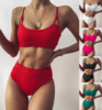 2021欧美女士纯色分体泳衣，性感沙滩背心式，度假温泉bikini泳装
