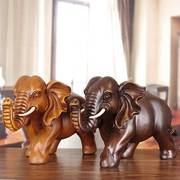 实木雕大象摆件公母象一对木质工艺品客厅电视酒柜装饰品乔迁