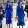 高端定制凯特王妃同款宝蓝色青果领羊毛大衣外套裙女修身显瘦优雅