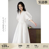 嘉茱莉2024夏季法式连衣裙，女翻领白色宽松高腰长裙优雅气质