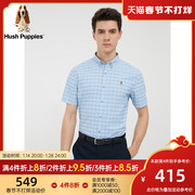 hushpuppies暇步士男装2022夏弹力(夏弹力)休闲小方格短袖衬衫pb-22306d