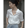 觅定白色短袖衬衫夏季女装轻熟法式小众通勤气质上衣设计感白衬衣