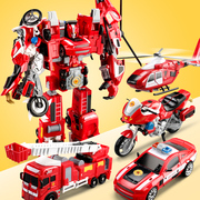 超大号儿童变形玩具合金正版金刚机器人五合一合体消防汽车人模型