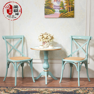 阳台小茶几桌椅组合地中海彩绘咖啡桌欧式做旧实木家具边几小圆桌