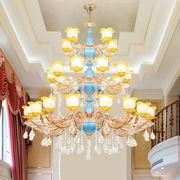 欧式别墅客厅水晶大吊灯，复式楼锌合金法式蓝色楼中楼挑空跃层灯具