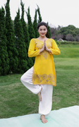 印度瑜伽服套装女春季绵绸，刺绣宽松瑜珈服禅修服中长款黄色