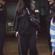 宽松跑步休闲运动套装，女春秋学生韩版显瘦大码卫衣时尚两件套ins