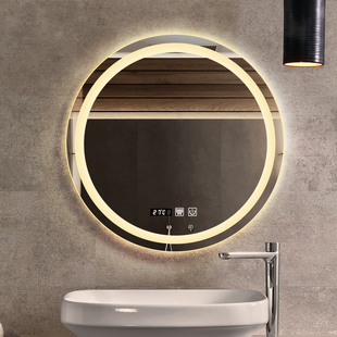 简约浴室镜智能led灯镜圆形卫生间镜子，触摸屏多功能镜子洗手间镜