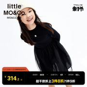 含羊毛littlemoco童装，春秋装女童长袖，羊毛网纱连衣裙儿童裙子