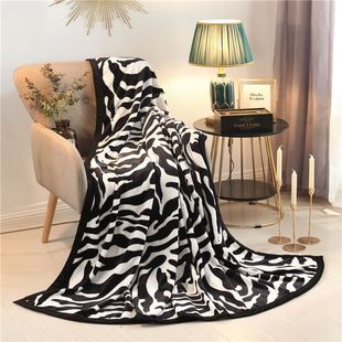 黑白斑马纹法兰绒毯子午睡金貂绒毛毯加厚沙发，盖毯保暖珊瑚绒床单