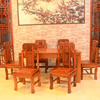 红木家具缅甸花梨木雕花餐桌餐台饭桌 长方形餐桌加厚独板