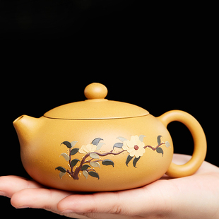 宜兴紫砂壶纯手工原矿，扁西施壶黄金段泥泡茶壶，家用功夫茶具