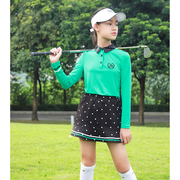 zg6高尔夫服装女童装，球服套装绿色儿童长袖，翻领网球裙防走光短裙