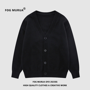 fogmurua复古慵懒风纯色，v领开衫，毛衣男女潮牌宽松百搭情侣针织衫