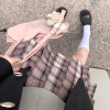 桃沢川哥哥家原创正版烟灰粉色jk制服粉格裙小格子黑粉短裙