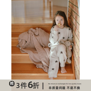 史豌豆(史豌豆)童装，女童睡衣2023秋冬儿童保暖双层珊瑚绒星星家居套装