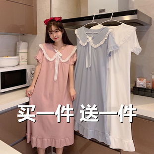 2件装可爱甜美日系ins公主风夏季短袖睡裙女学生中长款睡衣裙