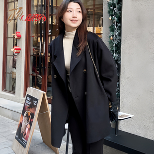 顶瓜瓜气质毛领长款毛呢外套2024冬季新款宽松时尚呢子大衣女ST