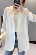 白色雪纺小西装外套女夏季薄款休闲气质设计感小众大码防晒衣外套