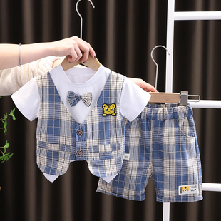 男童夏季套装宝宝夏装1一2-3-4岁小男孩帅气短袖，两件套潮婴儿童装