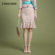 香莎chansarr复古华丽优雅蕾丝，半裙淡雅气质勾花镂空荷叶边裙