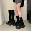 欧洲站马丁靴女高跟靴2023秋季厚底短靴粗跟弹力靴套筒瘦瘦靴