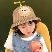 儿童草帽1-3岁2男女童遮阳帽盆帽夏宝宝(夏宝宝)帽子，可爱超萌竹蜻蜓渔夫帽