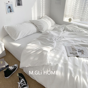 白色床单单件水洗棉纯色简约被套被罩枕套2件套1.5米宿舍单人被单