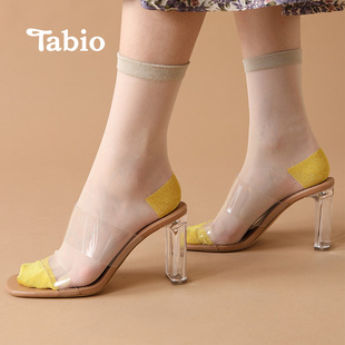 tabio时尚个性袜尖袜跟闪亮金丝线(金丝线，)春夏薄款透明女士玻璃丝袜