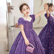 紫色晚礼服女童高端公主裙儿童主持人走秀钢琴演奏演出服大童春季