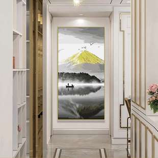 竖版大幅DIY数字油画现代北欧轻奢客厅玄关走廊装饰画山水画招财