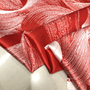 重磅真丝缎桑蚕丝苏州鸿成布料，25姆米加厚大红底喷绘印花丝绸面料