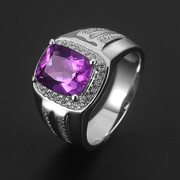天然紫水晶925纯银镶嵌宝石戒指男潮人时尚礼物个性大码定制刻字