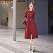 红色连衣裙女秋冬2023气质，法式长袖高级感绝美长，裙子高端大牌
