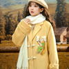 小王子联名森女部落，原创氛围感暖黄色中长款毛呢，外套呢子大衣