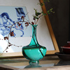 中式日式仿古禅意绿色大肚宋韵瓶长颈小口单枝花艺插花瓶玻璃花器