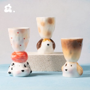 congstudio限定手作系列可爱小狗，手捏纯手工陶瓷杯，创意少女礼物杯