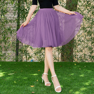 玫瑰紫色半身裙女短款黑色高腰，显瘦跳舞裙大摆裙广场，舞短裙网纱裙