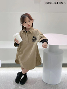 韩国品牌童装mm+卡其色，洋气长款t裙可亲子